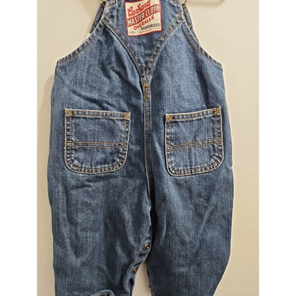 CARHARTT Bib Overalls Denim Jean Size Infant 9 Months Baby Snap Closure Cotton